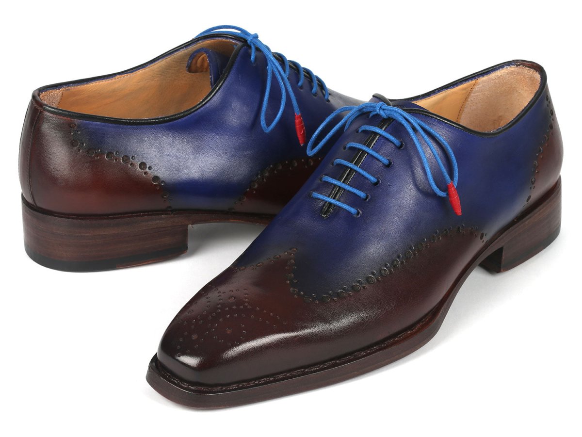 Paul Parkman Goodyear Welted Men's Brown and Blue Oxford Shoes (ID081 B35)