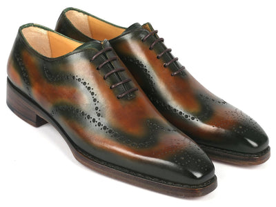 Paul Parkman Goodyear Welted Men's Brown and Green Oxford Shoes (ID081 036)