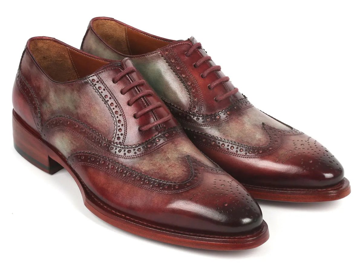 Paul Parkman Goodyear Welted Men's Two Tone Wingtip Oxfords in Green and Bordeaux
