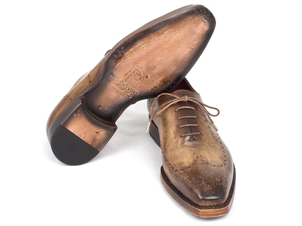 Paul Parkman Goodyear Welted Men's Wingtip Oxfords Antique Olive (ID87OLV54)
