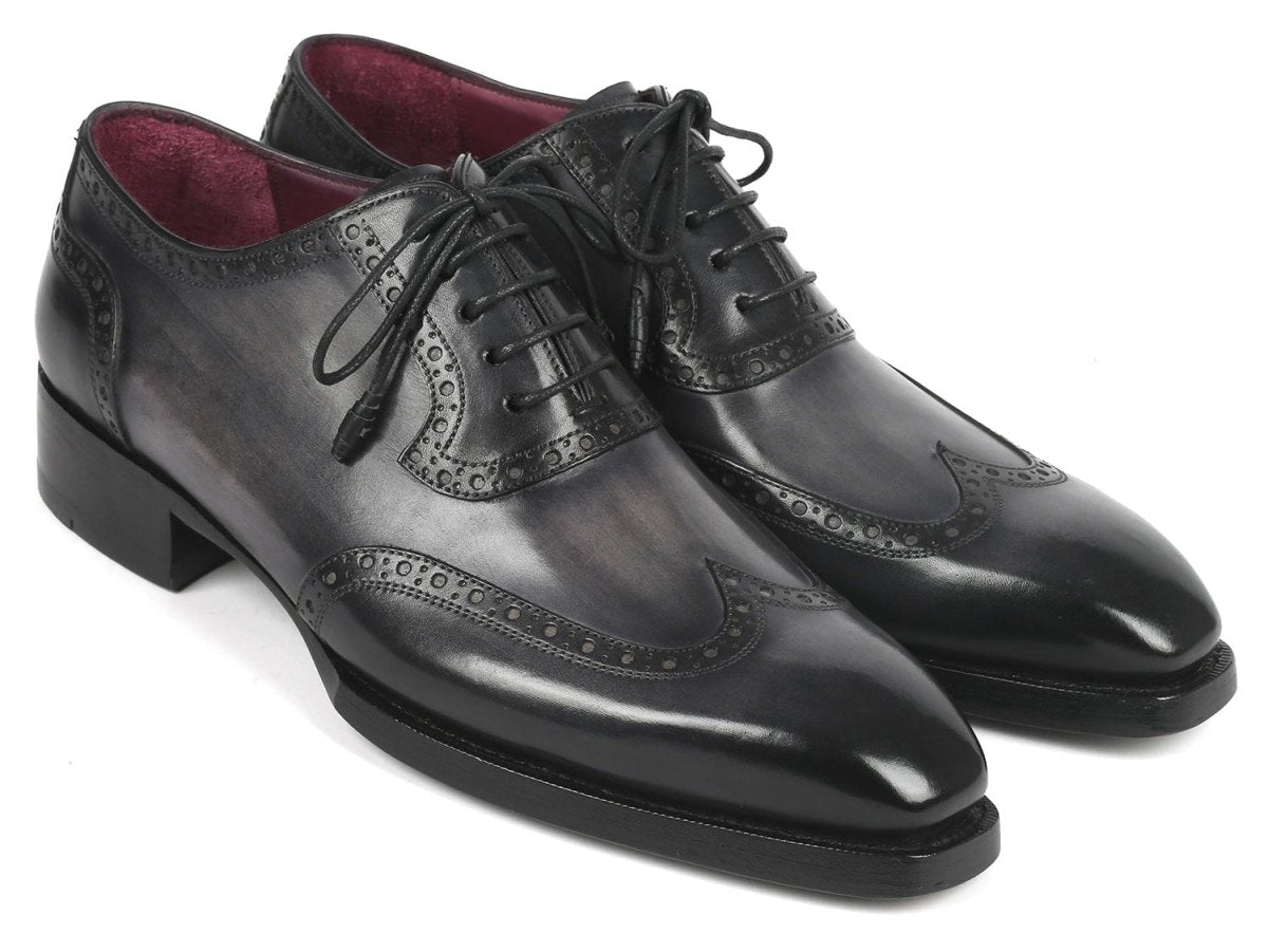 Paul Parkman Goodyear Welted Men's Wingtip Oxfords Black and Gray (ID6819 GRY)