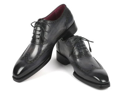 Paul Parkman Goodyear Welted Men's Wingtip Oxfords Black and Gray (ID6819 GRY)