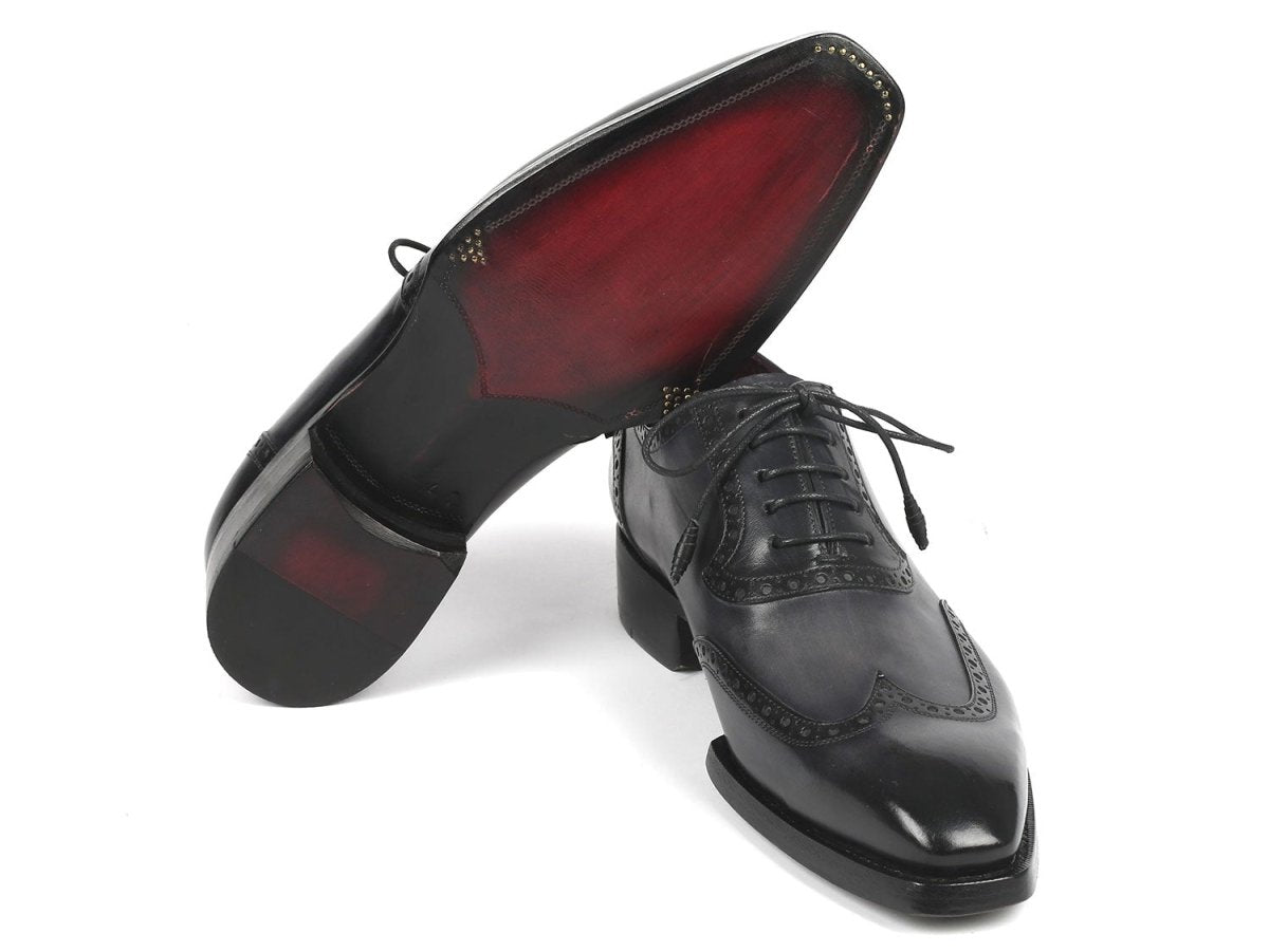 Paul Parkman Goodyear Welted Men's Wingtip Oxfords Black and Gray (ID6819 GRY)