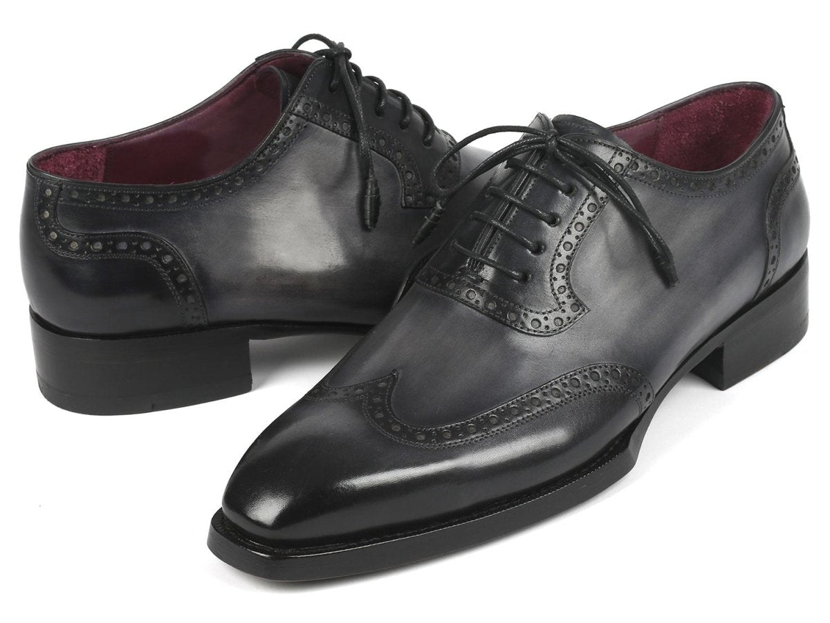 Paul Parkman Goodyear Welted Men's Wingtip Oxfords Black and Gray (ID6819 GRY)