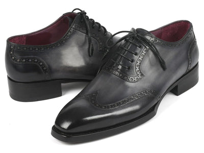 Paul Parkman Goodyear Welted Men's Wingtip Oxfords Black and Gray (ID6819 GRY)