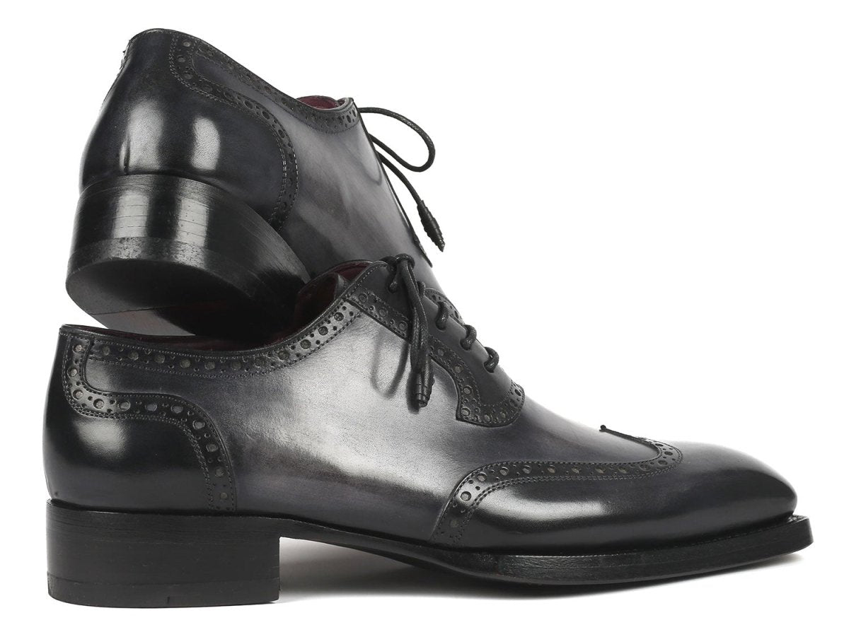 Paul Parkman Goodyear Welted Men's Wingtip Oxfords Black and Gray (ID6819 GRY)