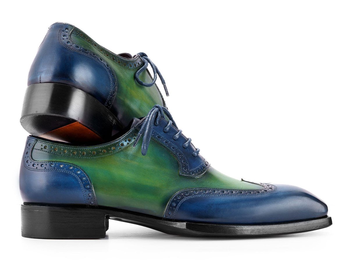 Paul Parkman Goodyear Welted Men's Wingtip Oxfords Blue and Green (ID6819 BRN)