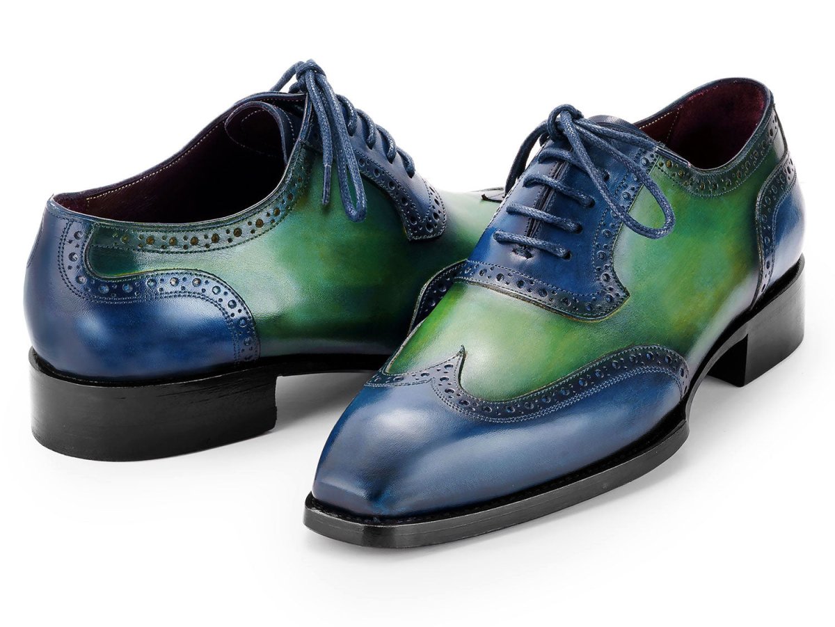 Paul Parkman Goodyear Welted Men's Wingtip Oxfords Blue and Green (ID6819 BRN)