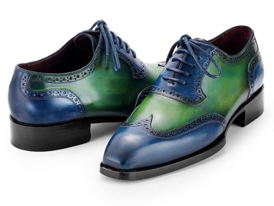 Paul Parkman Goodyear Welted Men's Wingtip Oxfords Blue and Green (ID6819 BRN)