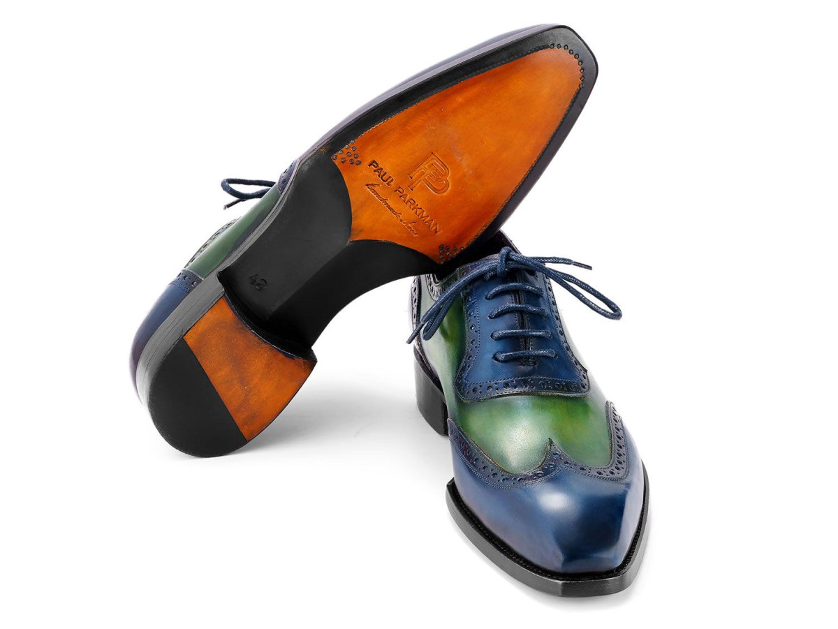Paul Parkman Goodyear Welted Men's Wingtip Oxfords Blue and Green (ID6819 BRN)