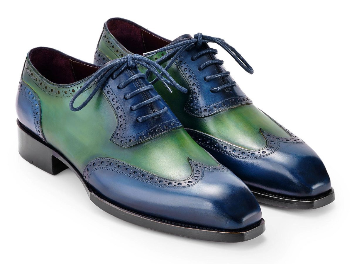 Paul Parkman Goodyear Welted Men's Wingtip Oxfords Blue and Green (ID6819 BRN)