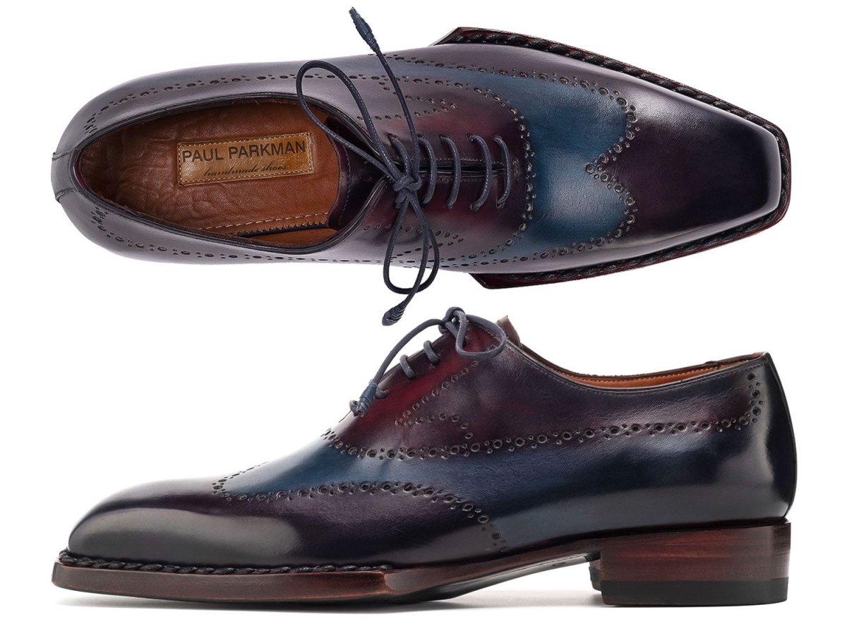 Paul Parkman Goodyear Welted Men's Wingtip Oxfords Bordeaux and Blue (ID81BRL94)