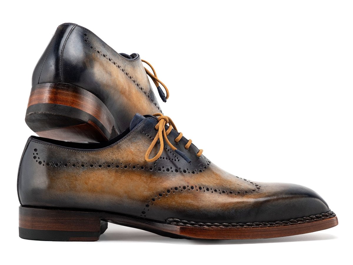 Paul Parkman Goodyear Welted Men's Wingtip Oxfords Camel and Navy (ID81CML62)