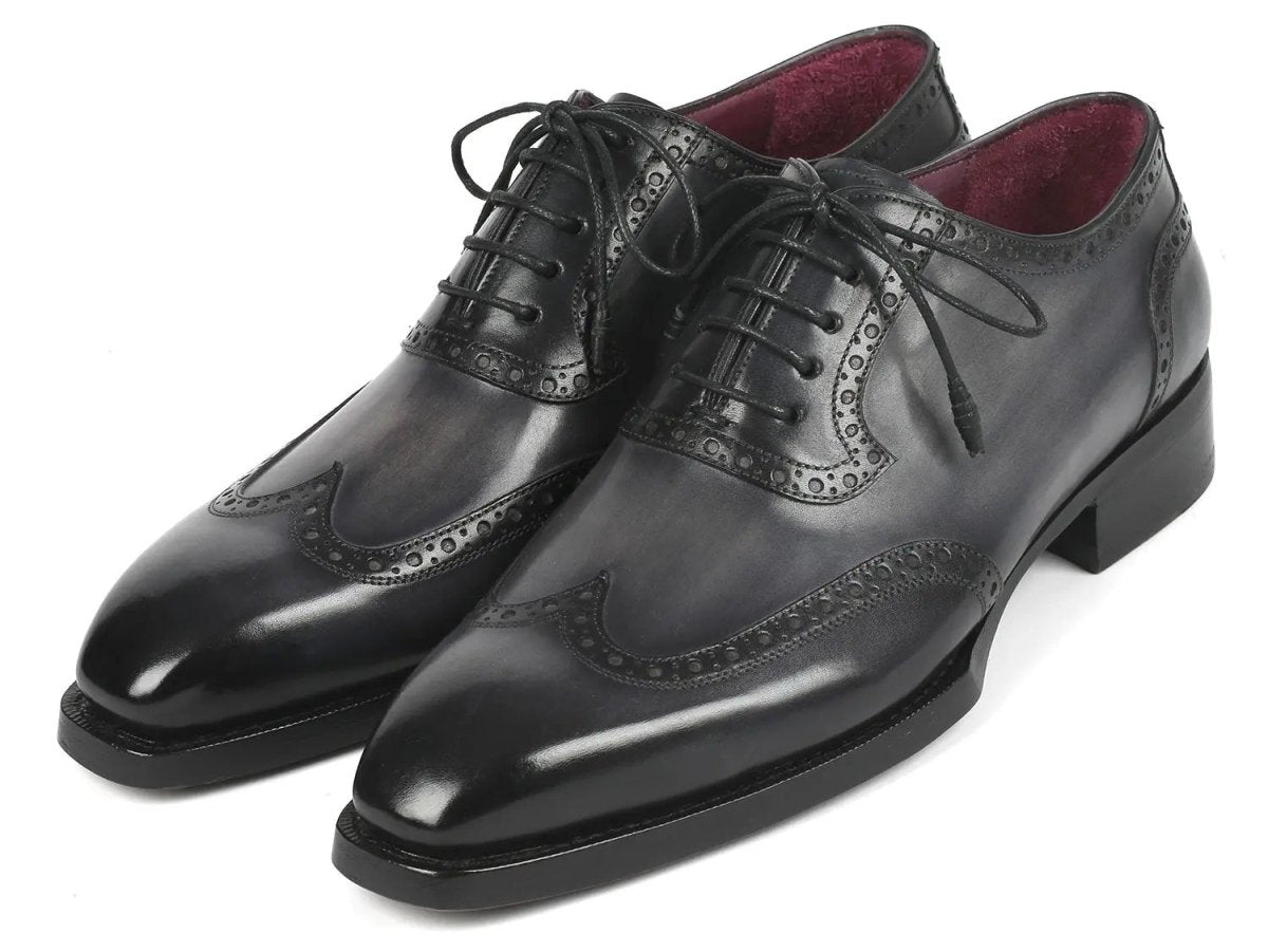 Paul Parkman Goodyear Welted Men's Wingtip Oxfords in Black and Gray