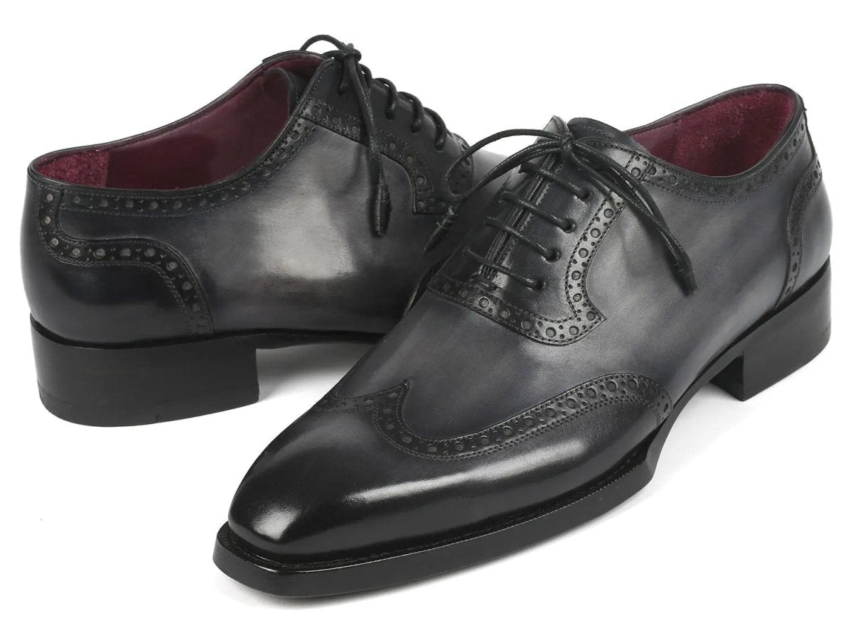 Paul Parkman Goodyear Welted Men's Wingtip Oxfords in Black and Gray