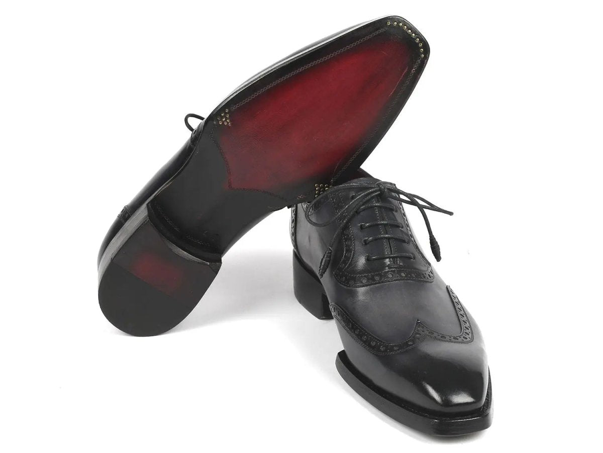 Paul Parkman Goodyear Welted Men's Wingtip Oxfords in Black and Gray
