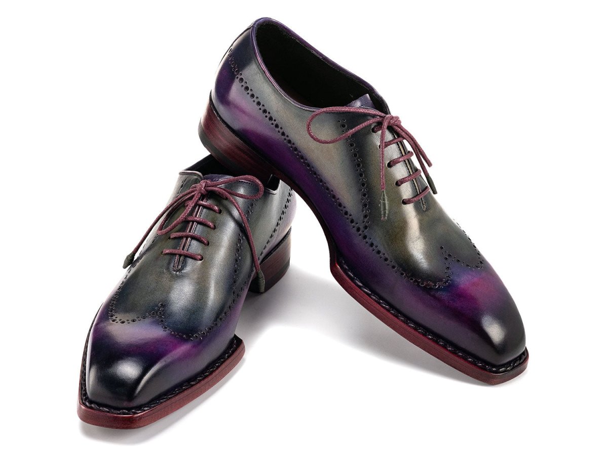 Paul Parkman Goodyear Welted Men's Wingtip Oxfords Purple and Grey (ID81PRY73)