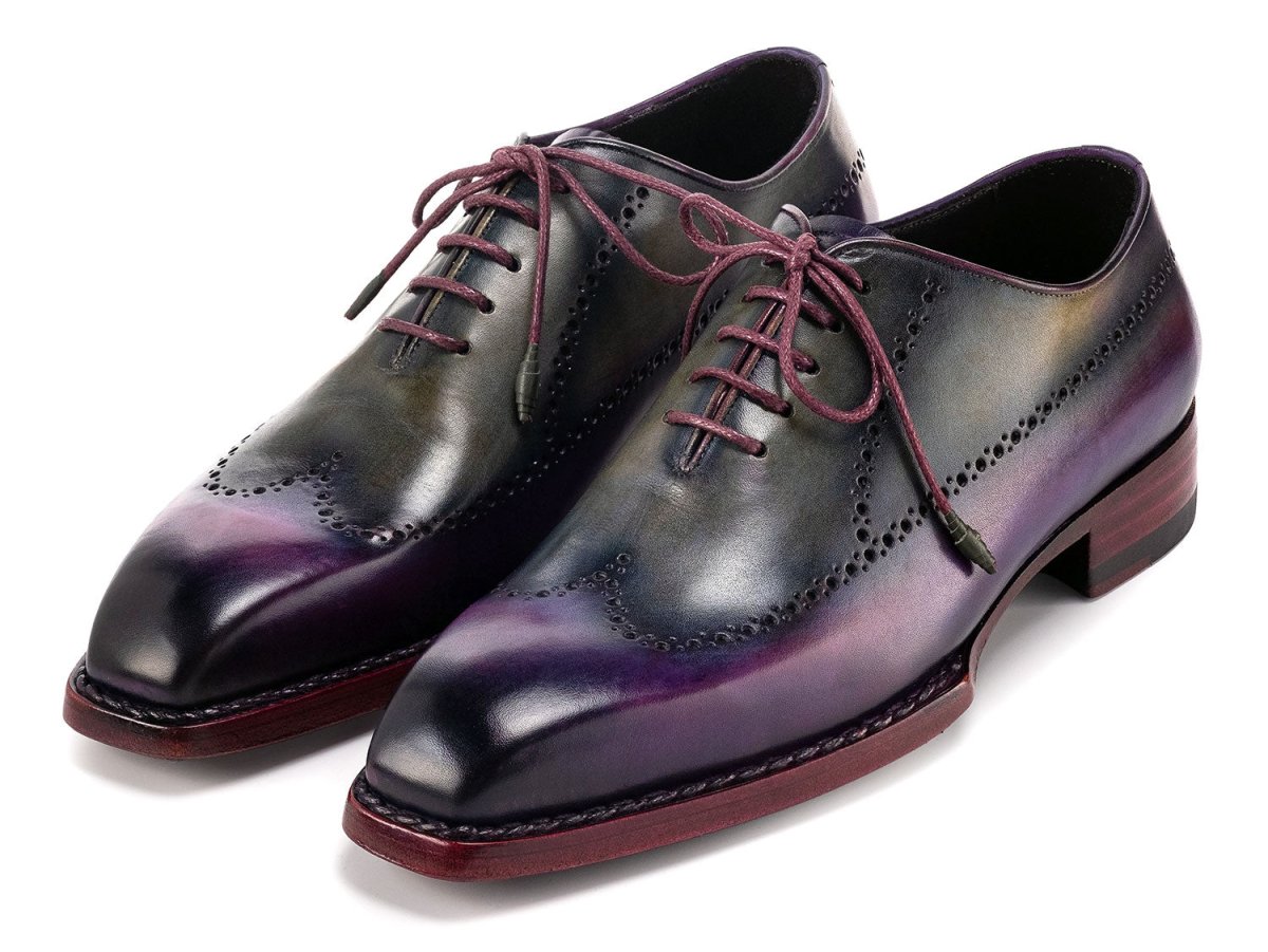 Paul Parkman Goodyear Welted Men's Wingtip Oxfords Purple and Grey (ID81PRY73)