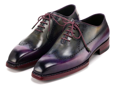 Paul Parkman Goodyear Welted Men's Wingtip Oxfords Purple and Grey (ID81PRY73)