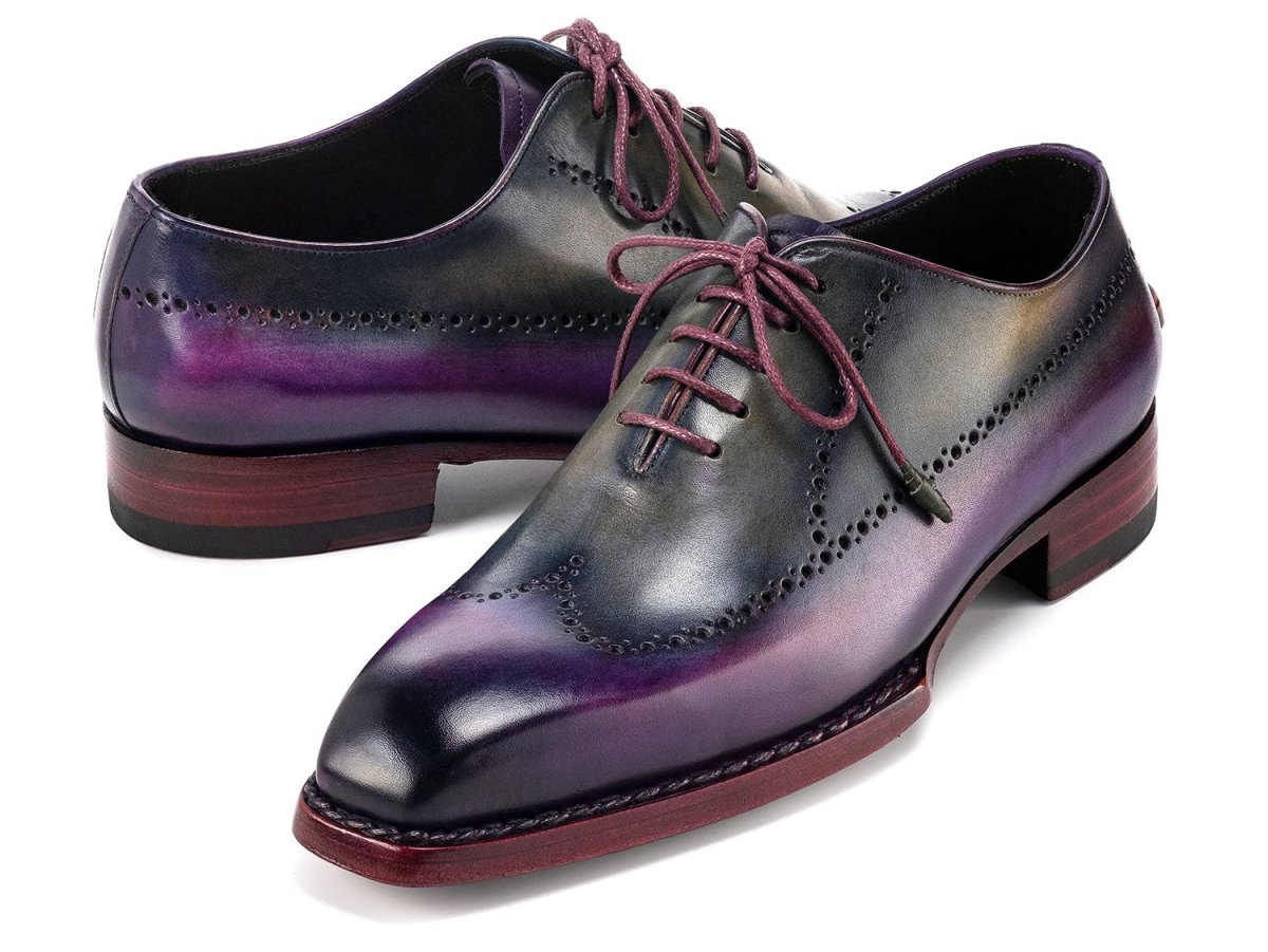 Paul Parkman Goodyear Welted Men's Wingtip Oxfords Purple and Grey (ID81PRY73)