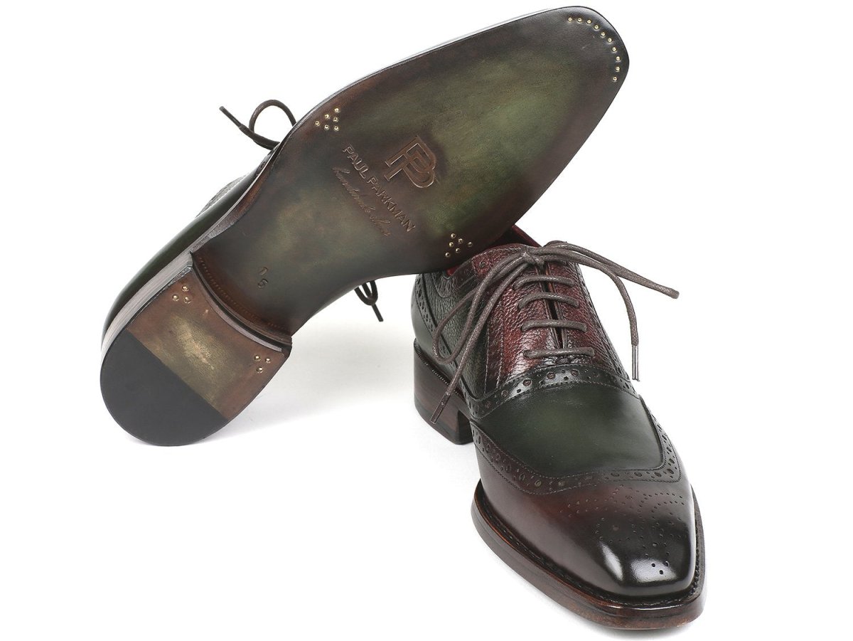 Paul Parkman Goodyear Welted Oxfords Brown and Green (IDBW926GR)
