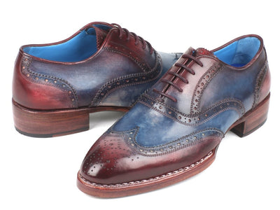 Paul Parkman Goodyear Welted Two Tone Wingtip Oxfords Blue and Bordeaux (ID27LD77)