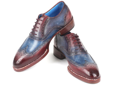 Paul Parkman Goodyear Welted Two Tone Wingtip Oxfords Blue and Bordeaux (ID27LD77)