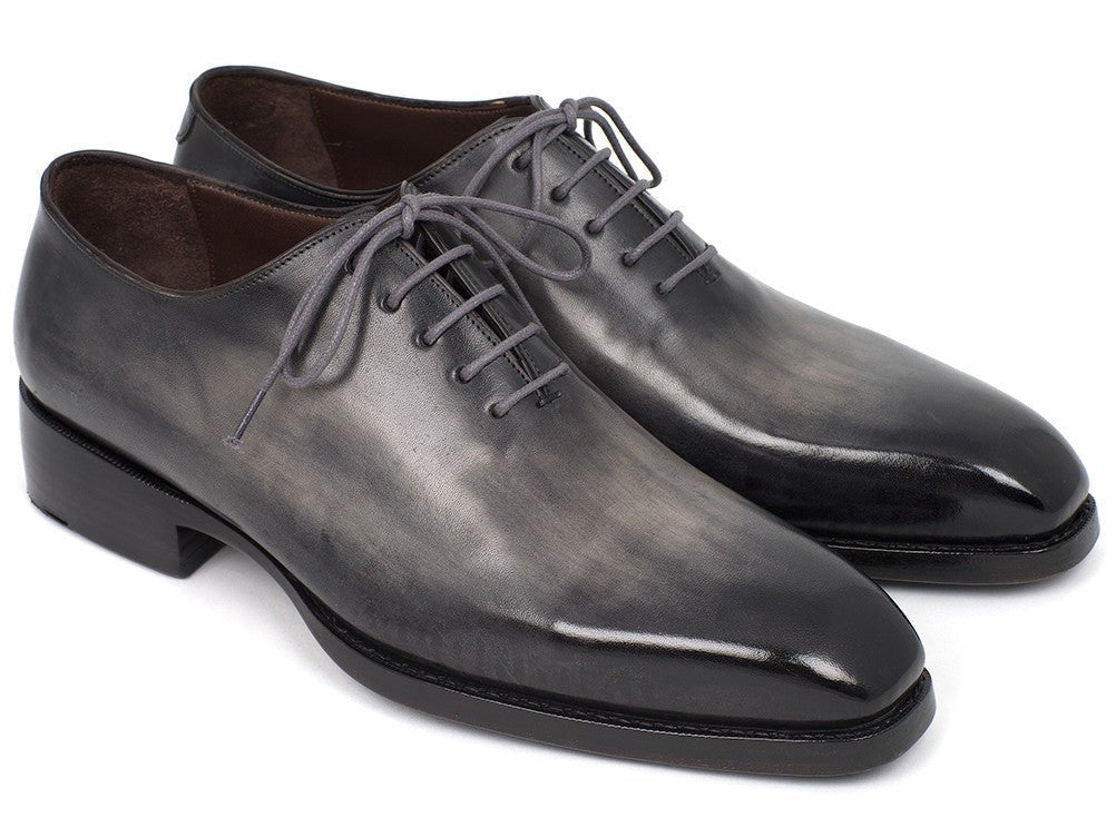 Paul Parkman Goodyear Welted Wholecut Gray and Black Hand Painted Oxfords (ID044GRY)