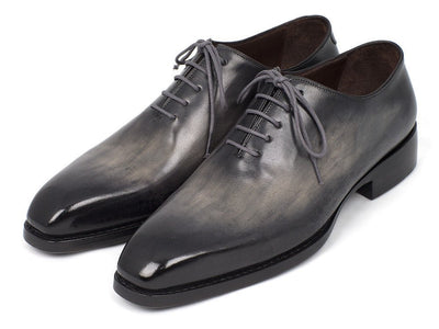 Paul Parkman Goodyear Welted Wholecut Gray and Black Hand Painted Oxfords (ID044GRY)