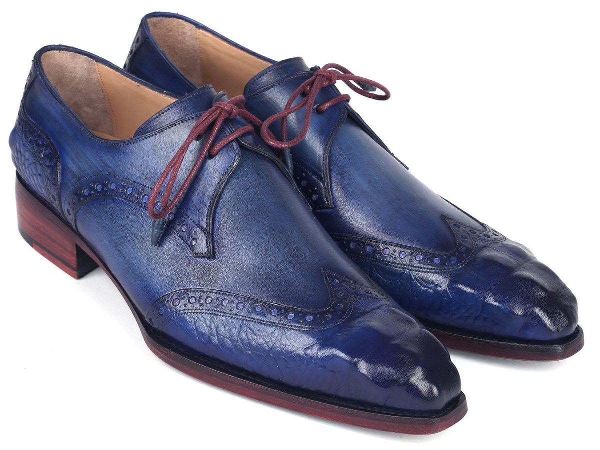 Paul Parkman Goodyear Welted Wingtip Derby Shoes Blue and Navy (ID584 BLU)