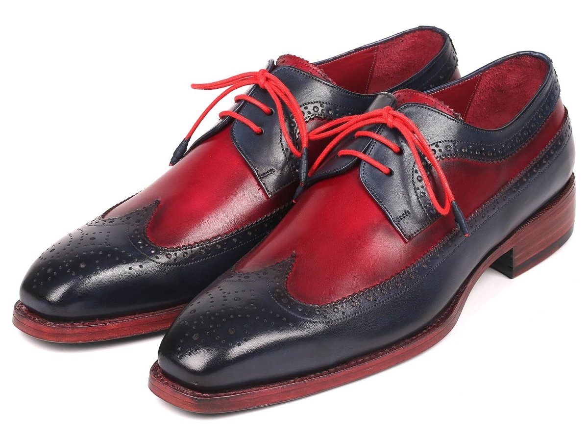 Paul Parkman Goodyear Welted Wingtip Derby Shoes in Navy and Bordeaux