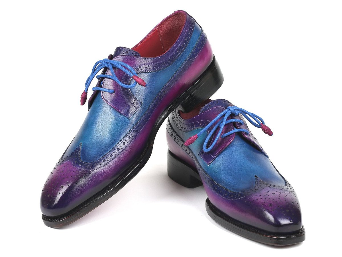 Paul Parkman Goodyear Welted Wingtip Derby Shoes in Purple and Blue