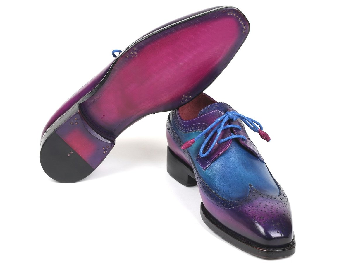 Paul Parkman Goodyear Welted Wingtip Derby Shoes in Purple and Blue