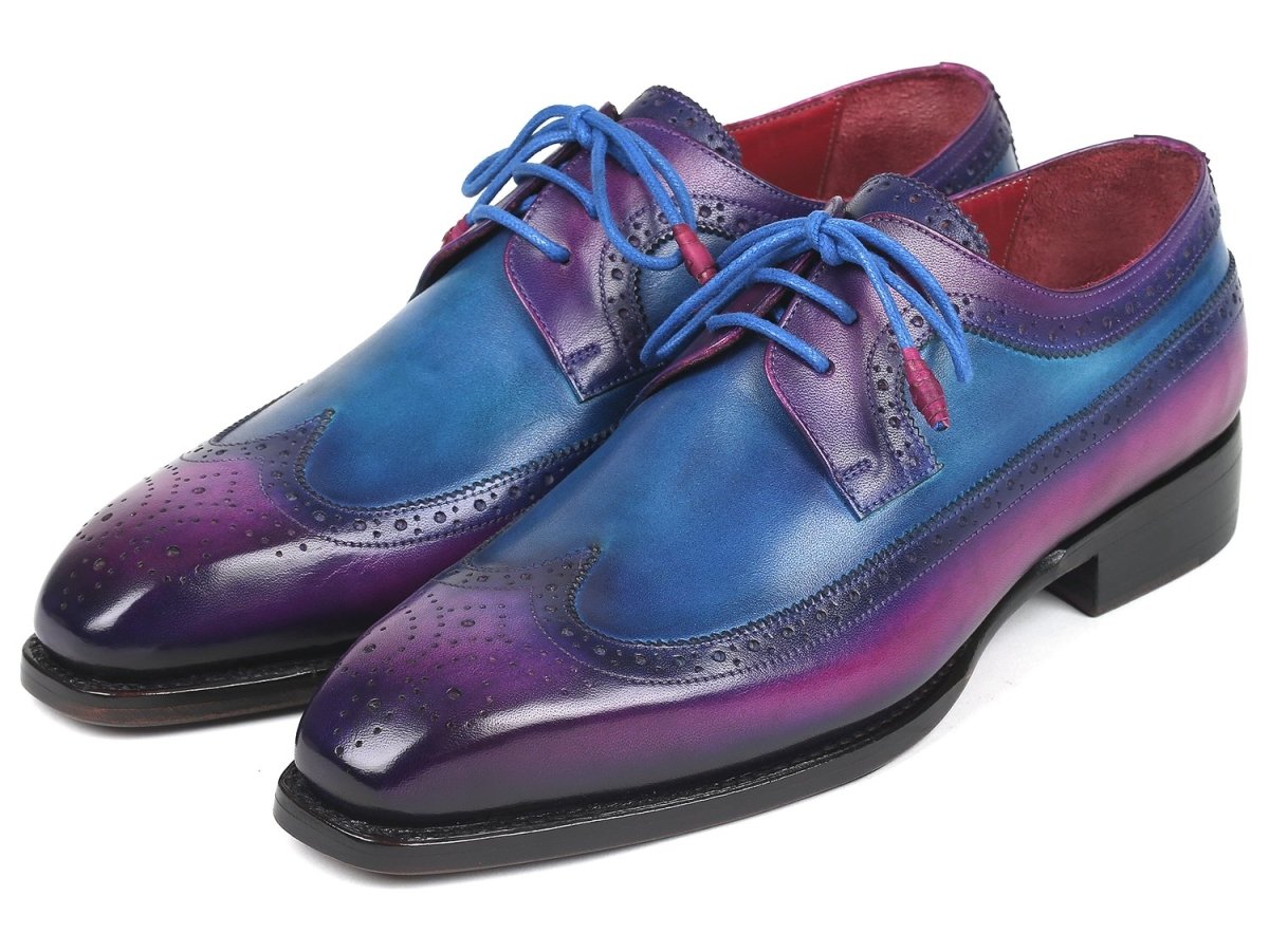 Paul Parkman Goodyear Welted Wingtip Derby Shoes in Purple and Blue
