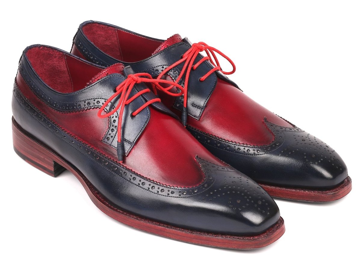 Paul Parkman Goodyear Welted Wingtip Derby Shoes Navy and Bordeaux (ID511N85)