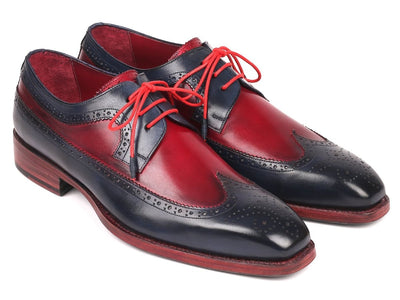 Paul Parkman Goodyear Welted Wingtip Derby Shoes Navy and Bordeaux (ID511N85)
