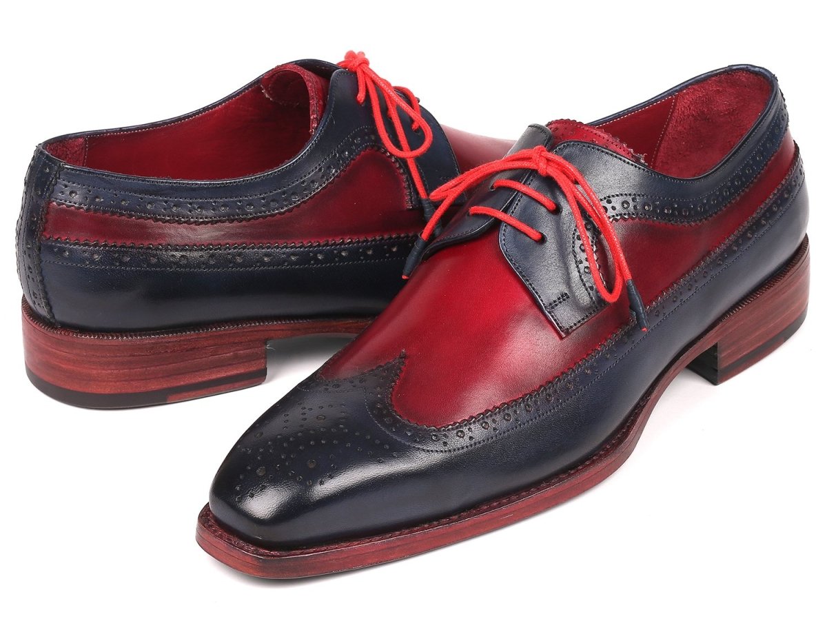 Paul Parkman Goodyear Welted Wingtip Derby Shoes Navy and Bordeaux (ID511N85)
