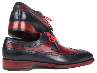 Paul Parkman Goodyear Welted Wingtip Derby Shoes Navy and Bordeaux (ID511N85)