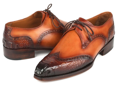 Paul Parkman Goodyear Welted Wingtip Derby Shoes Olive and Tan (ID584 OLV)