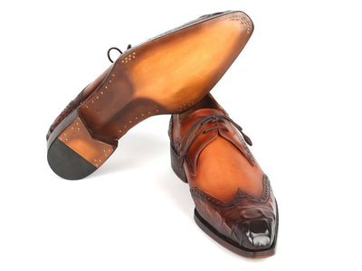 Paul Parkman Goodyear Welted Wingtip Derby Shoes Olive and Tan (ID584 OLV)