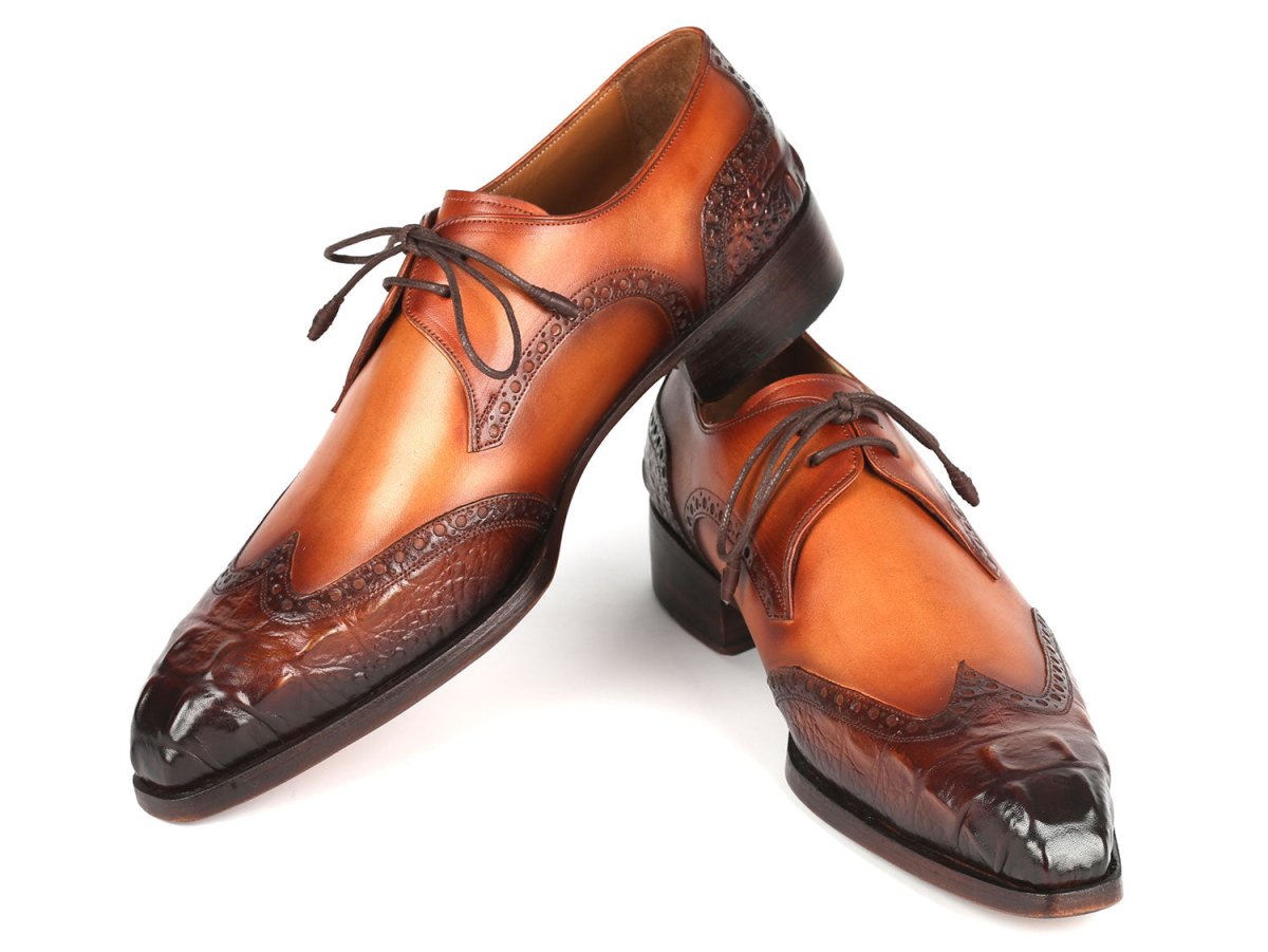 Paul Parkman Goodyear Welted Wingtip Derby Shoes Olive and Tan (ID584 OLV)