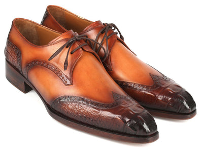 Paul Parkman Goodyear Welted Wingtip Derby Shoes Olive and Tan (ID584 OLV)