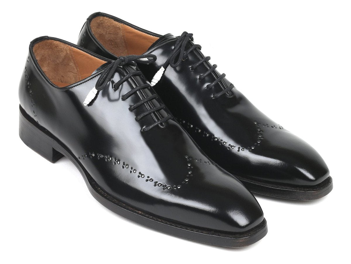 Paul Parkman Goodyear Welted Wingtip Oxfords Black Polished Leather (ID181BLK55)