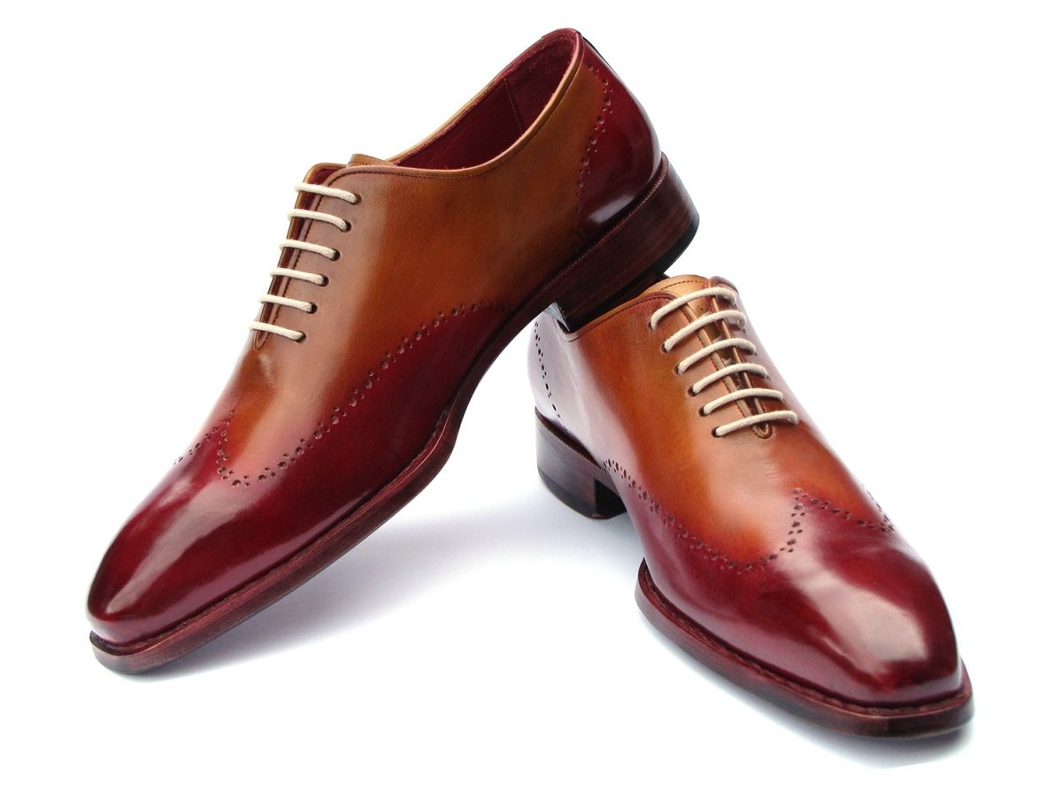 Paul Parkman Goodyear Welted Wingtip Oxfords Bordeaux and Camel (ID081 RDT)