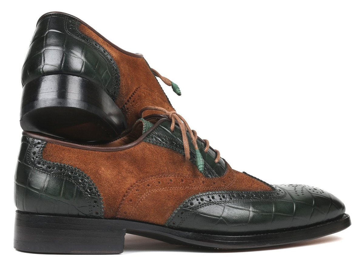 Paul Parkman Goodyear Welted Wingtip Oxfords Brown and Green (ID9941 BWG)