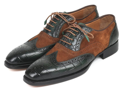 Paul Parkman Goodyear Welted Wingtip Oxfords Brown and Green (ID9941 BWG)