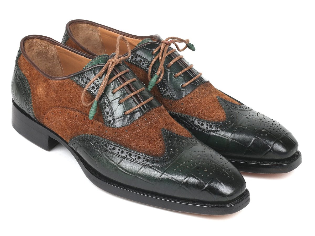 Paul Parkman Goodyear Welted Wingtip Oxfords Brown and Green (ID9941 BWG)