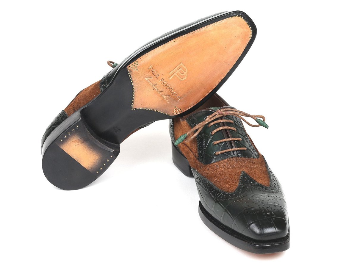 Paul Parkman Goodyear Welted Wingtip Oxfords Brown and Green (ID9941 BWG)