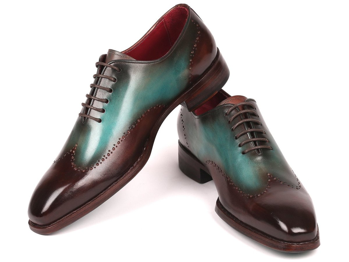 Paul Parkman Goodyear Welted Wingtip Oxfords in Brown and Turquoise