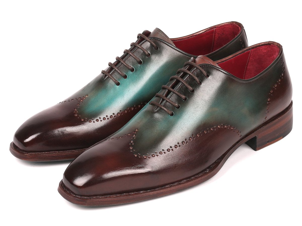 Paul Parkman Goodyear Welted Wingtip Oxfords in Brown and Turquoise